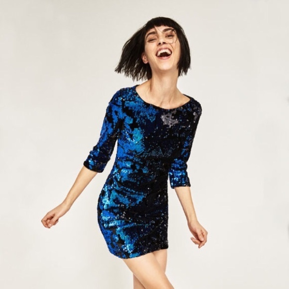 NEW Blue Sequin and Black Velvet Mini Party Dress